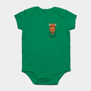 Pocket Cute Scottish Highland Cow Baby Bodysuit